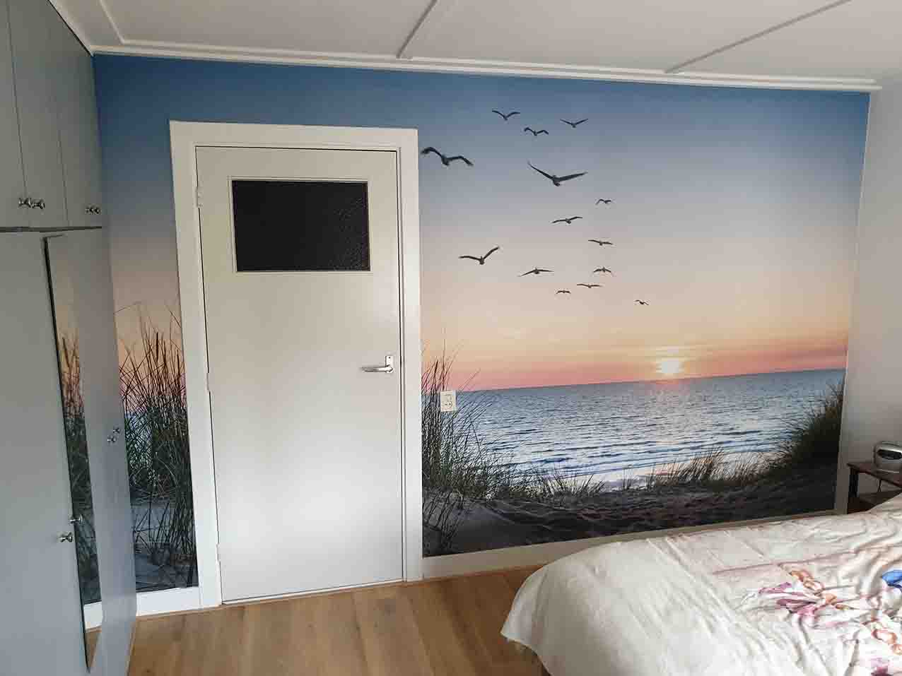 Fotobehang slaapkamer strand zand zee zonsondergang