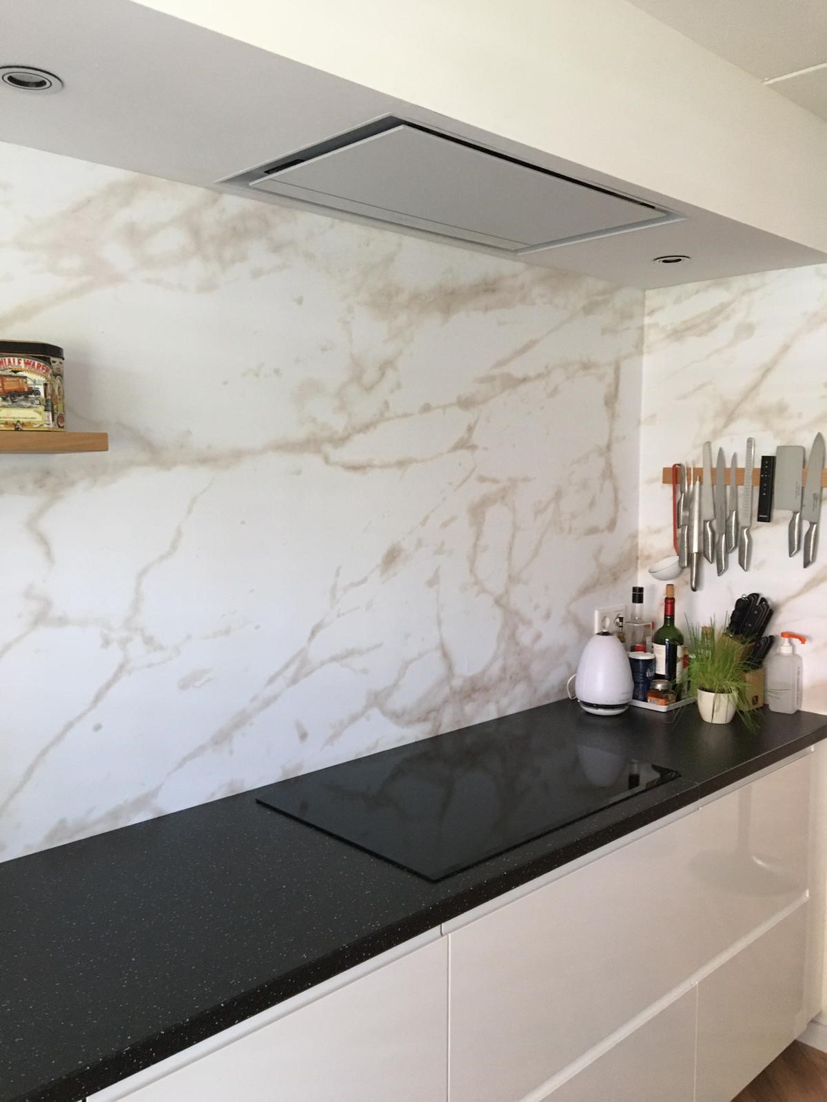 Fotobehang marble wit keuken fornuis kookpit
