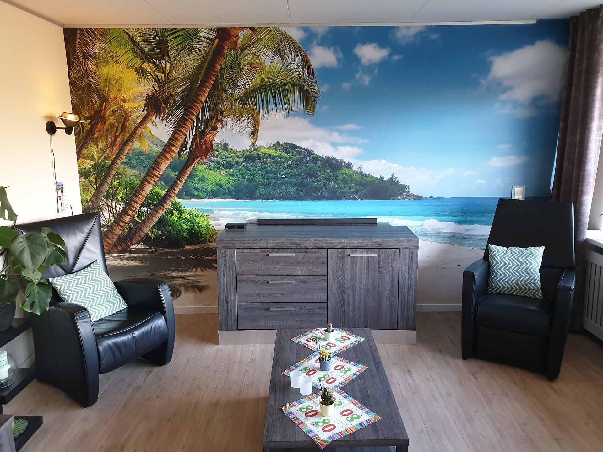 Fotobehang woonkamer strand eiland zee palmbomen